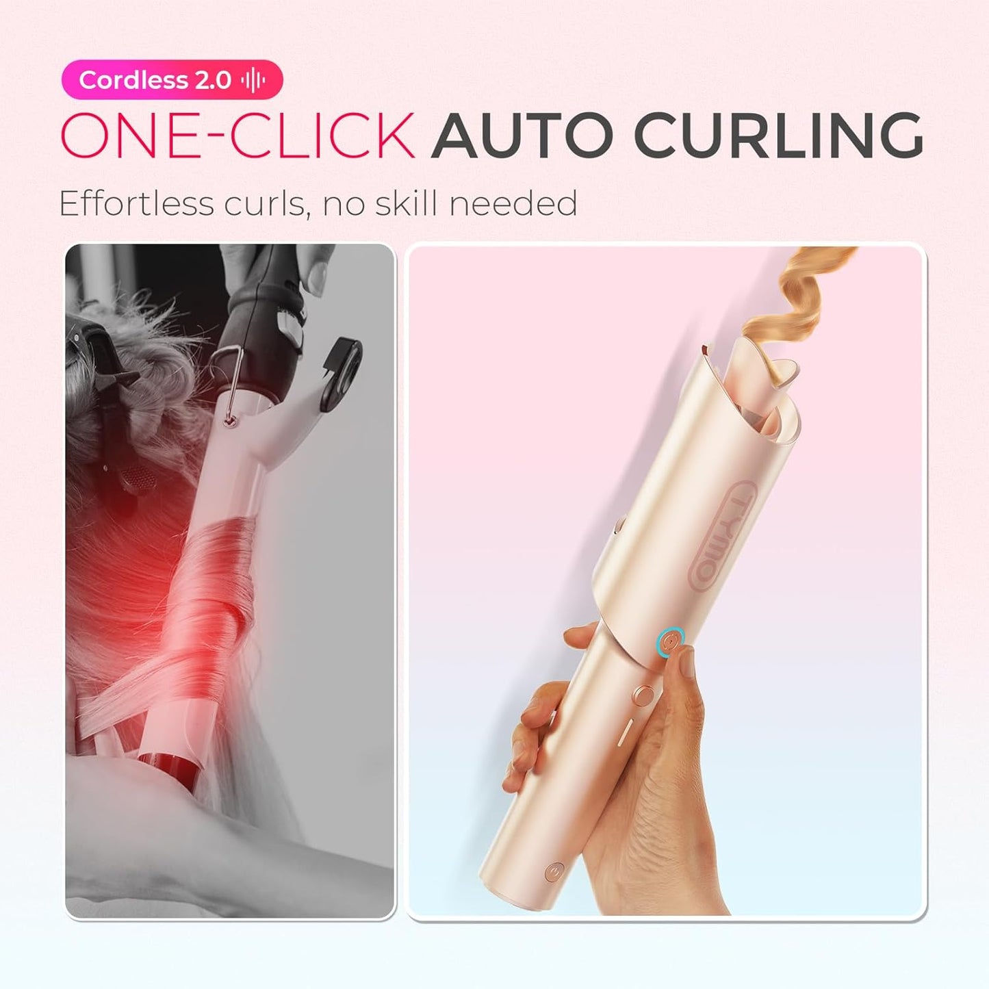 TYMO CurlGo Cordless Automatic Curling Iron – 1” Rechargeable Rotating Wand for Effortless Salon-Quality Beach Waves Anywhere